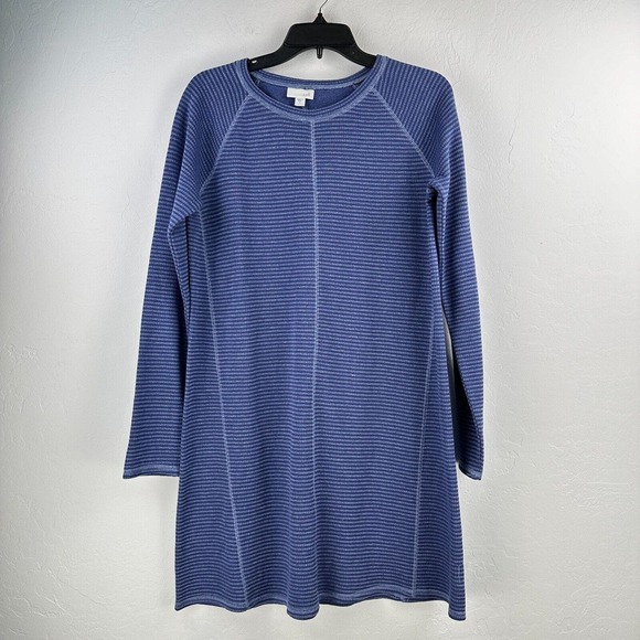 J.Jill Short Dress Womens S Blue Striped Knit Long‎ Sleeve Round Neck Textured - Picture 1 of 7